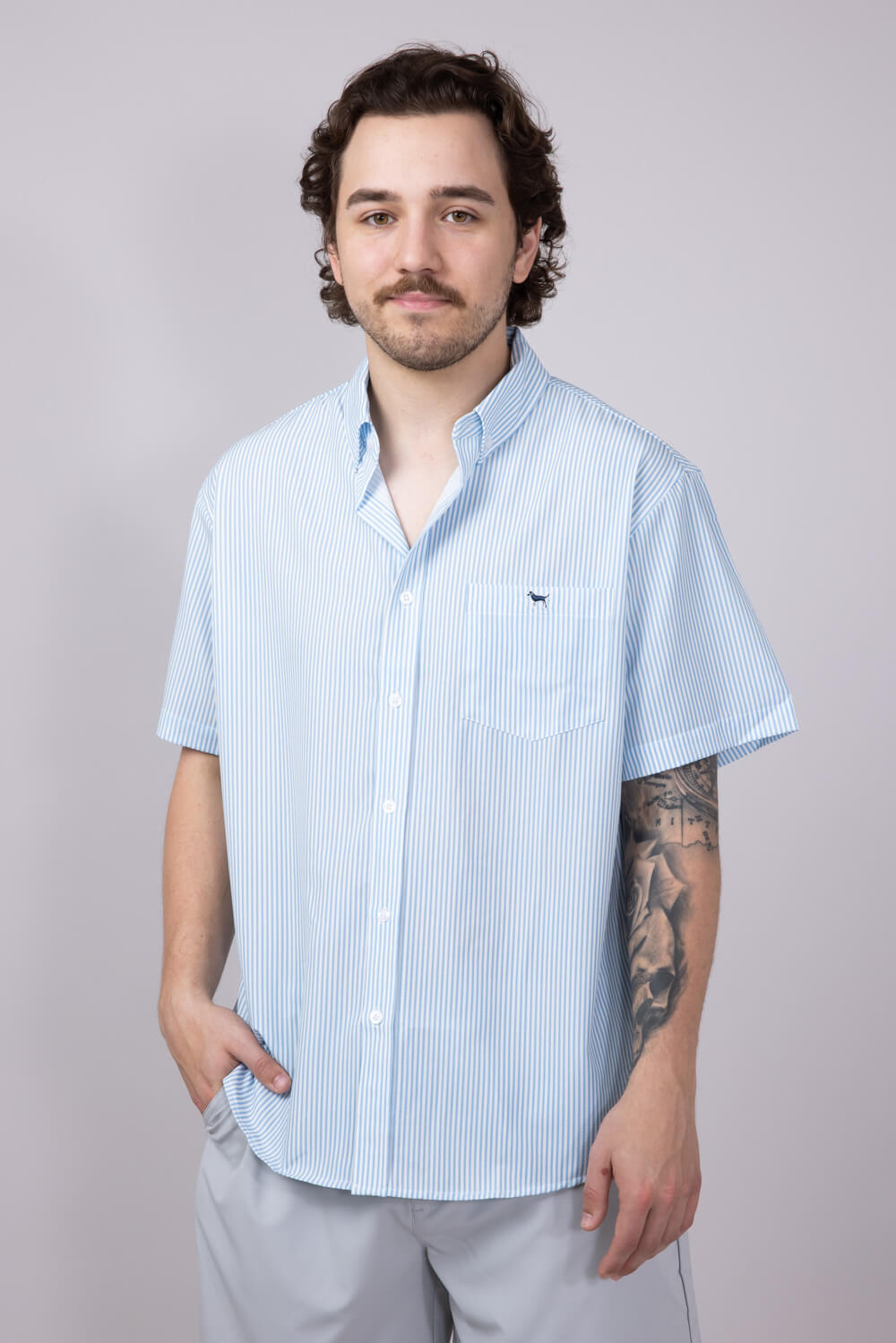 Simply Southern Mens Top Seer Stripe Button Down Shirt for Men in Blue