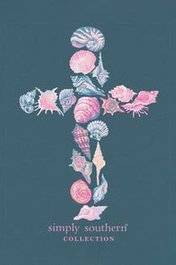 Simply Southern Plus Size Shell Cross T-Shirt for Women in Comet Blue