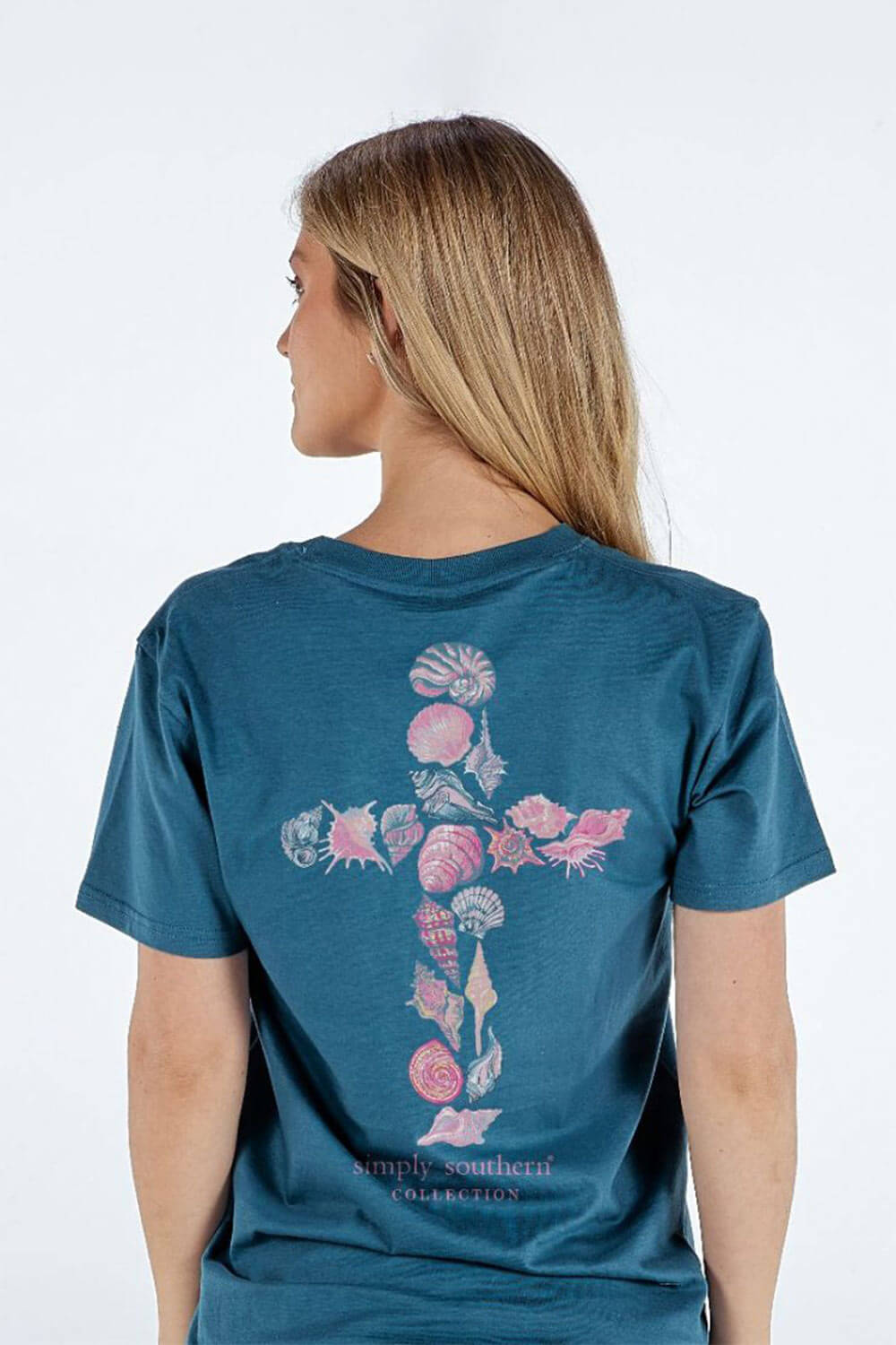 Simply Southern Shell Cross T-Shirt for Women in Comet Blue