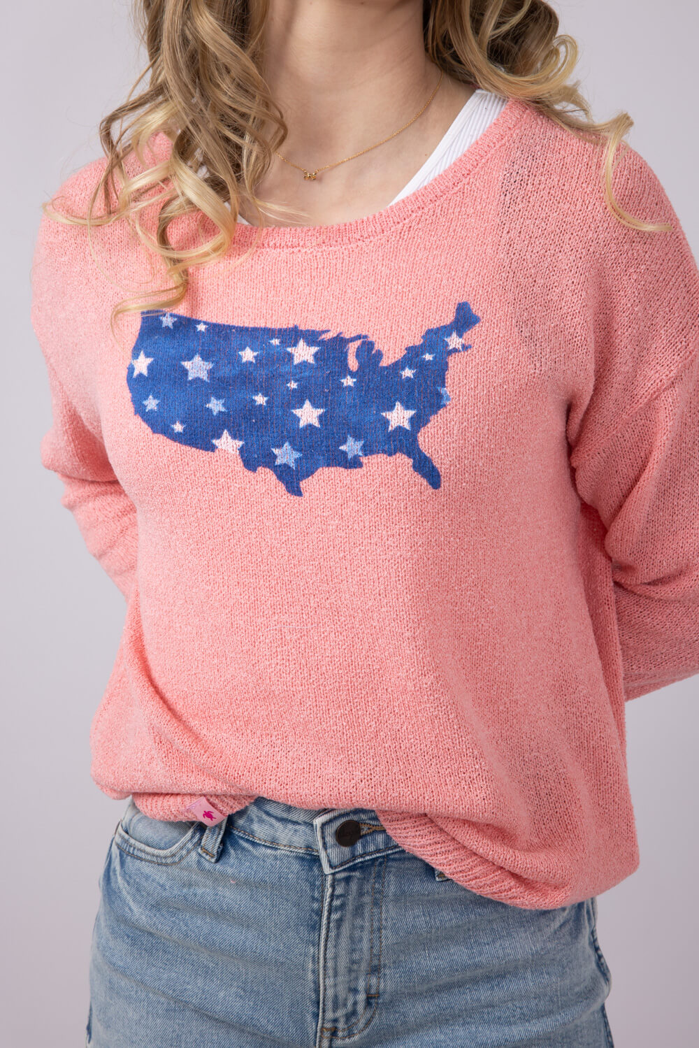 Simply Southern Womens America Sunset Sweater for Women in Coral
