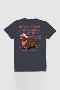 Simply Southern Plus Size Dachshund Smile T-Shirt for Women in Heather Navy