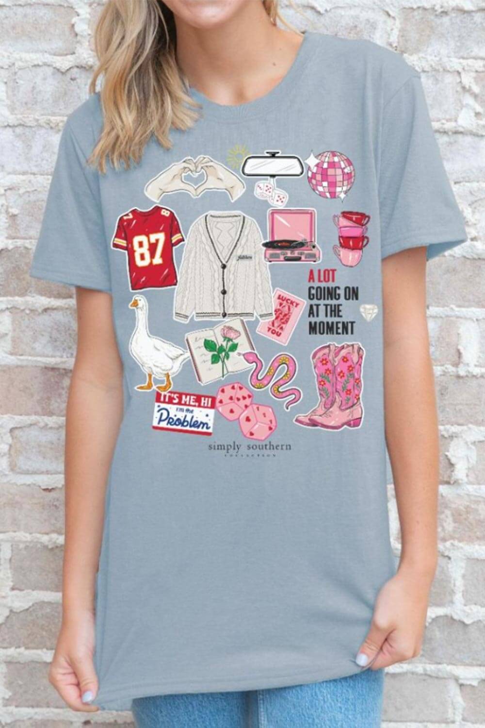 Simply Southern Eras Stickers T-Shirt for Women in Stone Blue