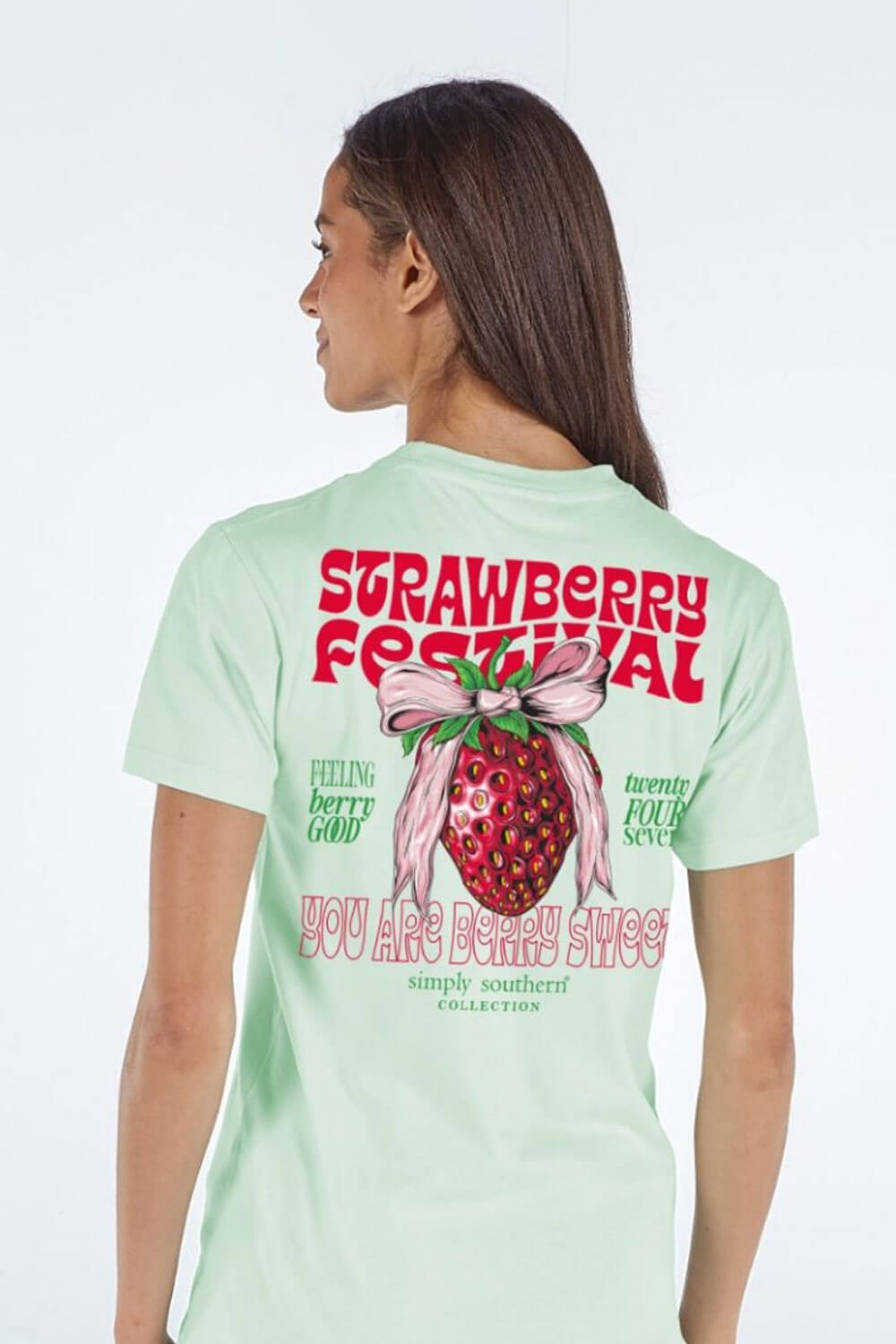 Womens Simply Southern Strawberry T-Shirt for Women in Mint