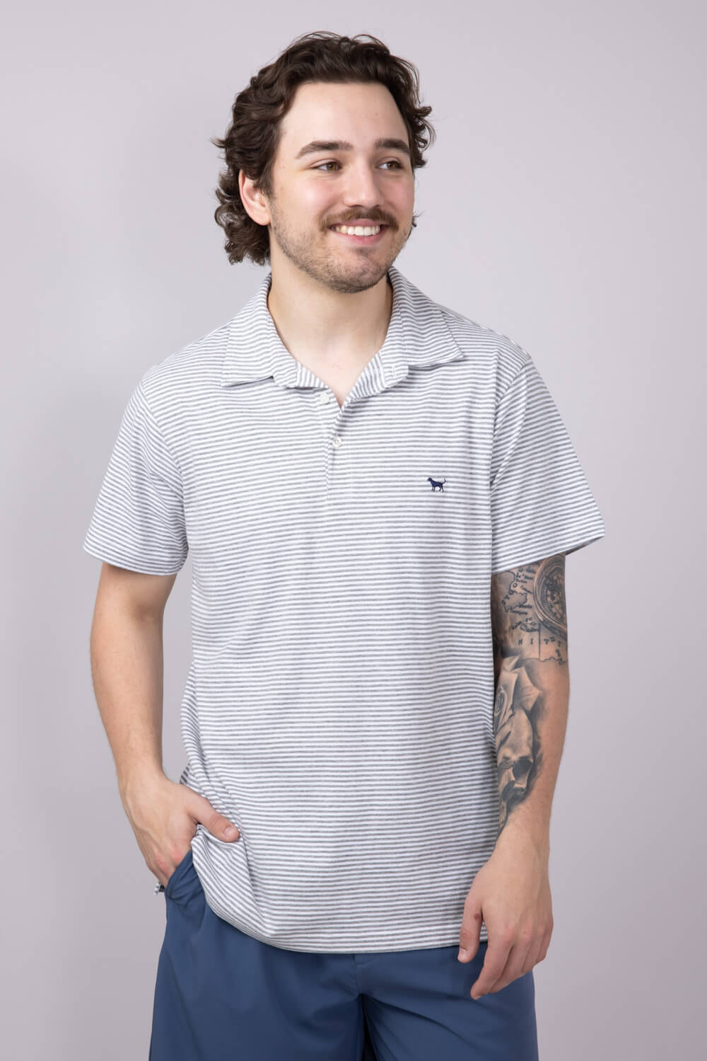 Mens Simply Southern Stripe Polo for Men in Grey