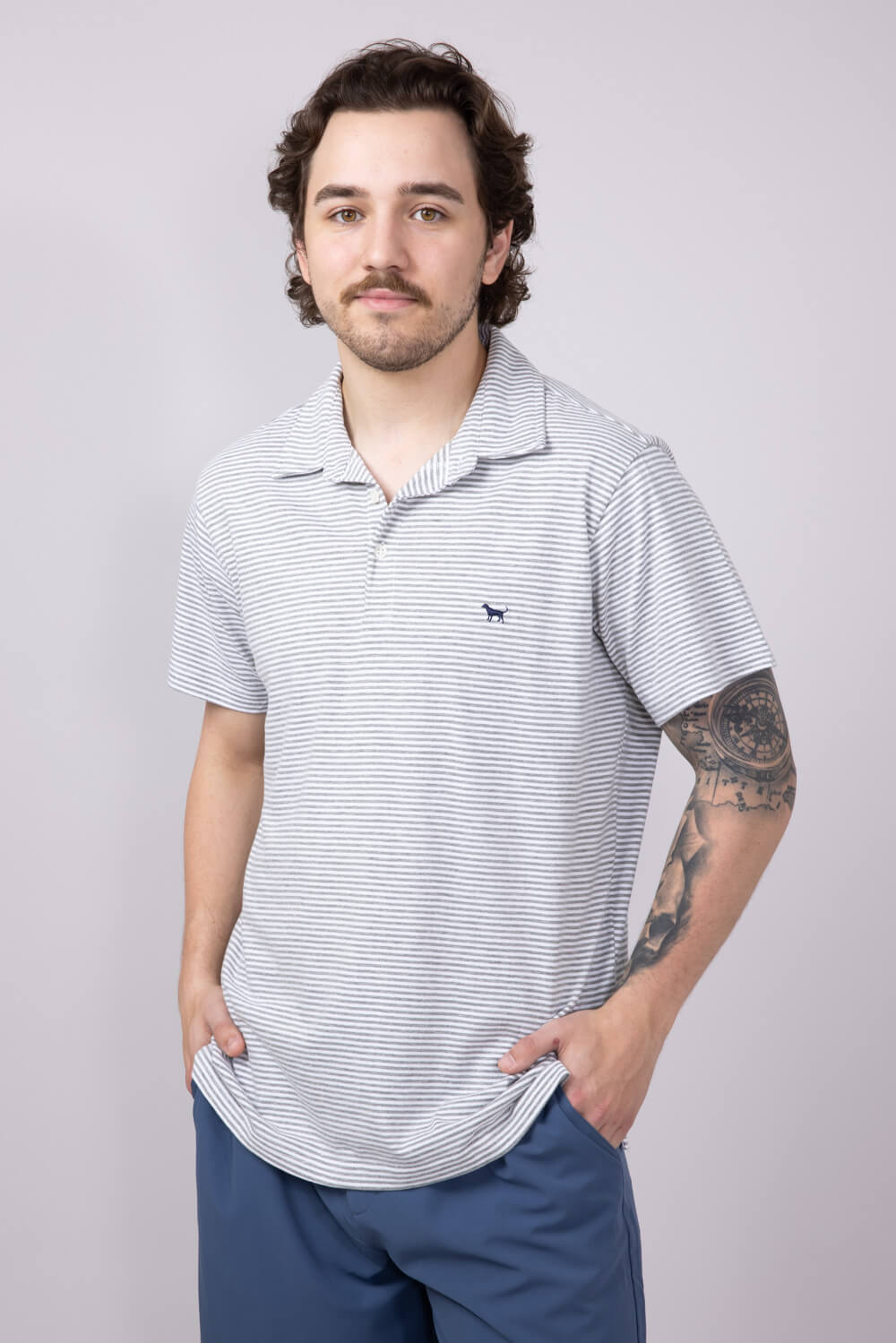 Mens Simply Southern Stripe Polo for Men in Grey