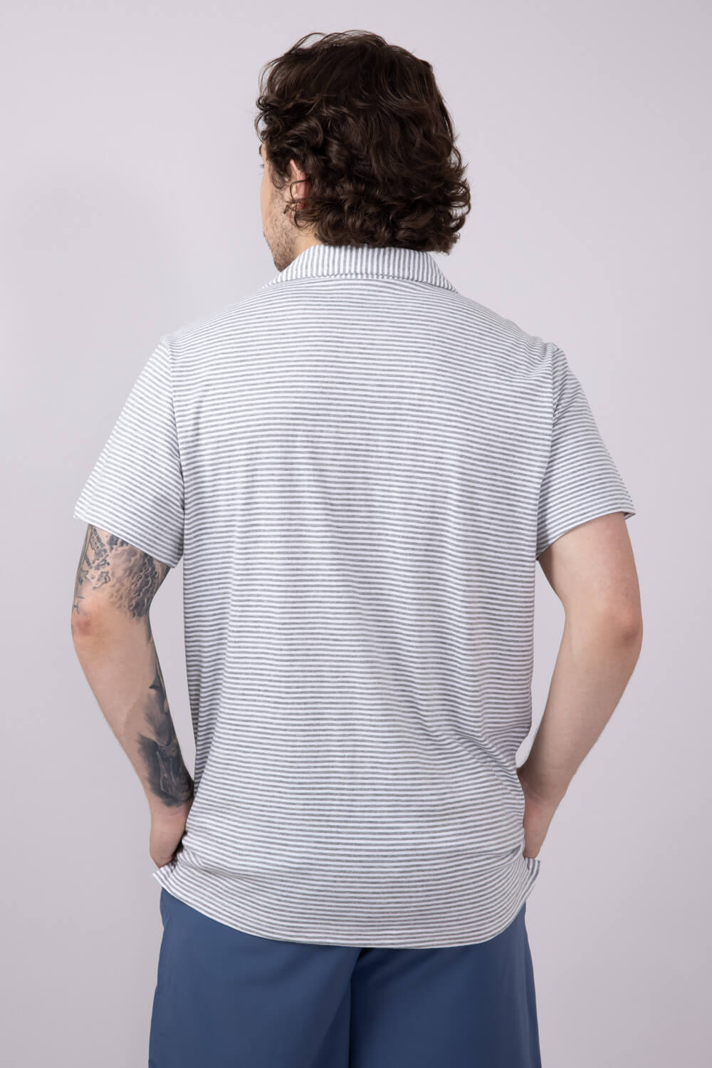 Mens Simply Southern Stripe Polo for Men in Grey