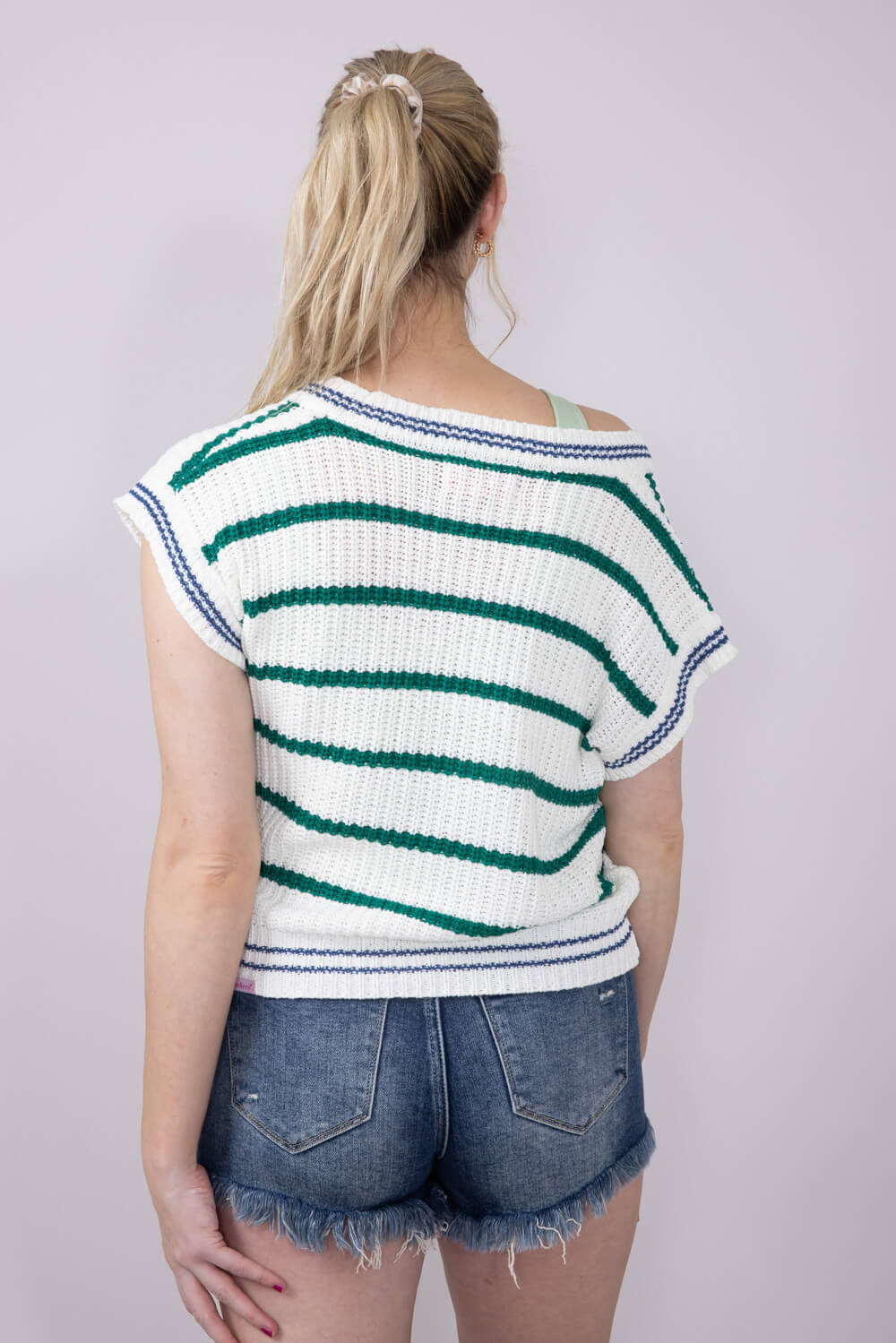 Simply Southern Womens Clothing Jeckyl Striped Cap Sleeve Sweater for Women in Green