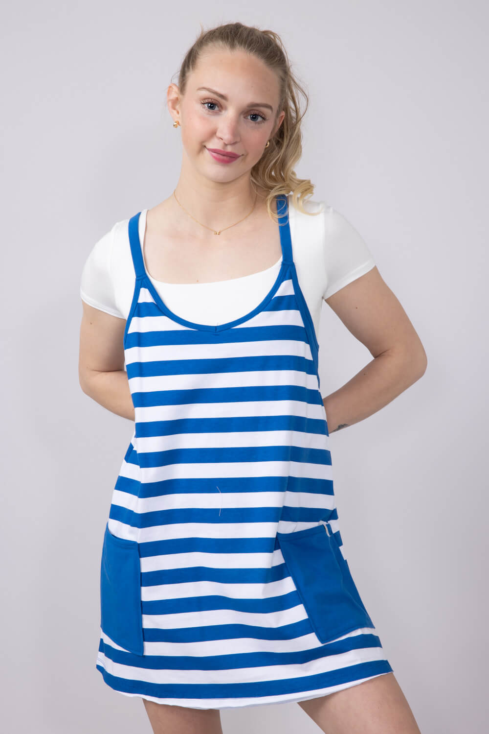 Womens Simply Southern Striped Tara Romper Dress for Women in Royal Blue