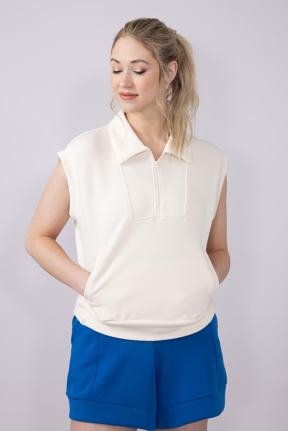 Simply Southern Tess Modal Knit ¼ Zip for Women in Off White