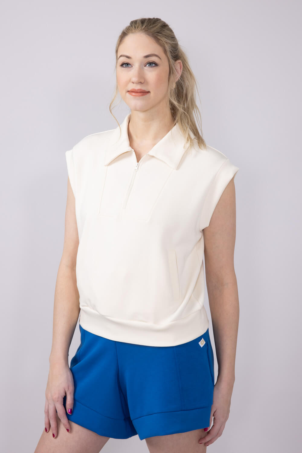 Simply Southern Tess Modal Knit ¼ Zip for Women in Off White