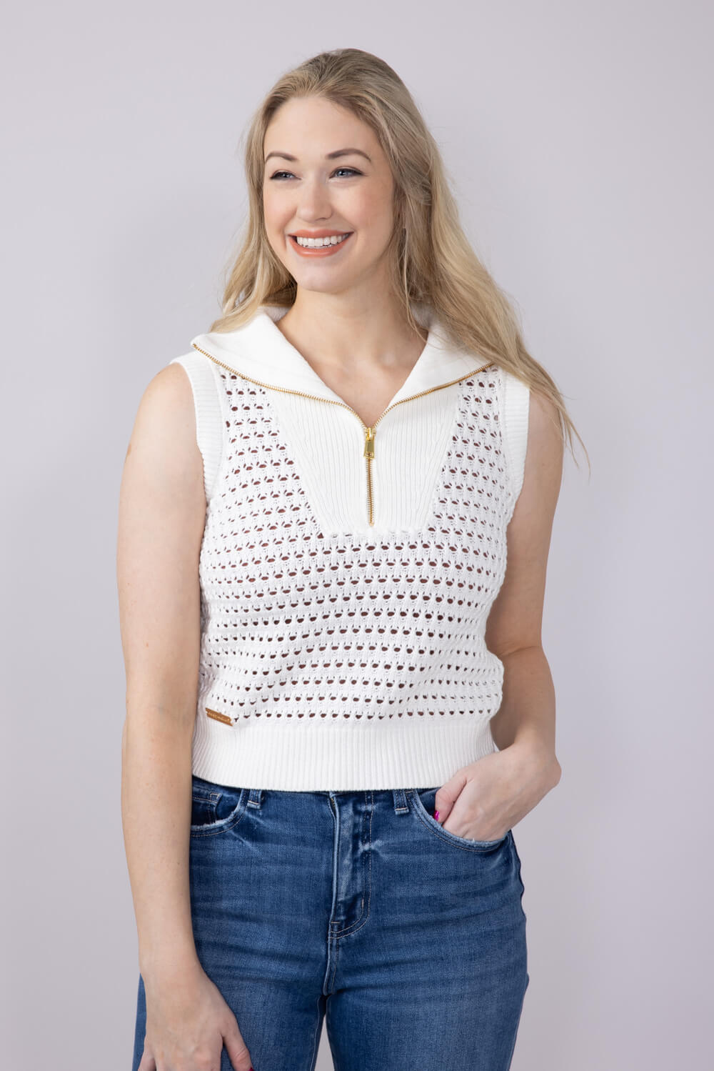 Simply Southern Women's Textured Knit Sleeveless Sweater for Women in Ivory