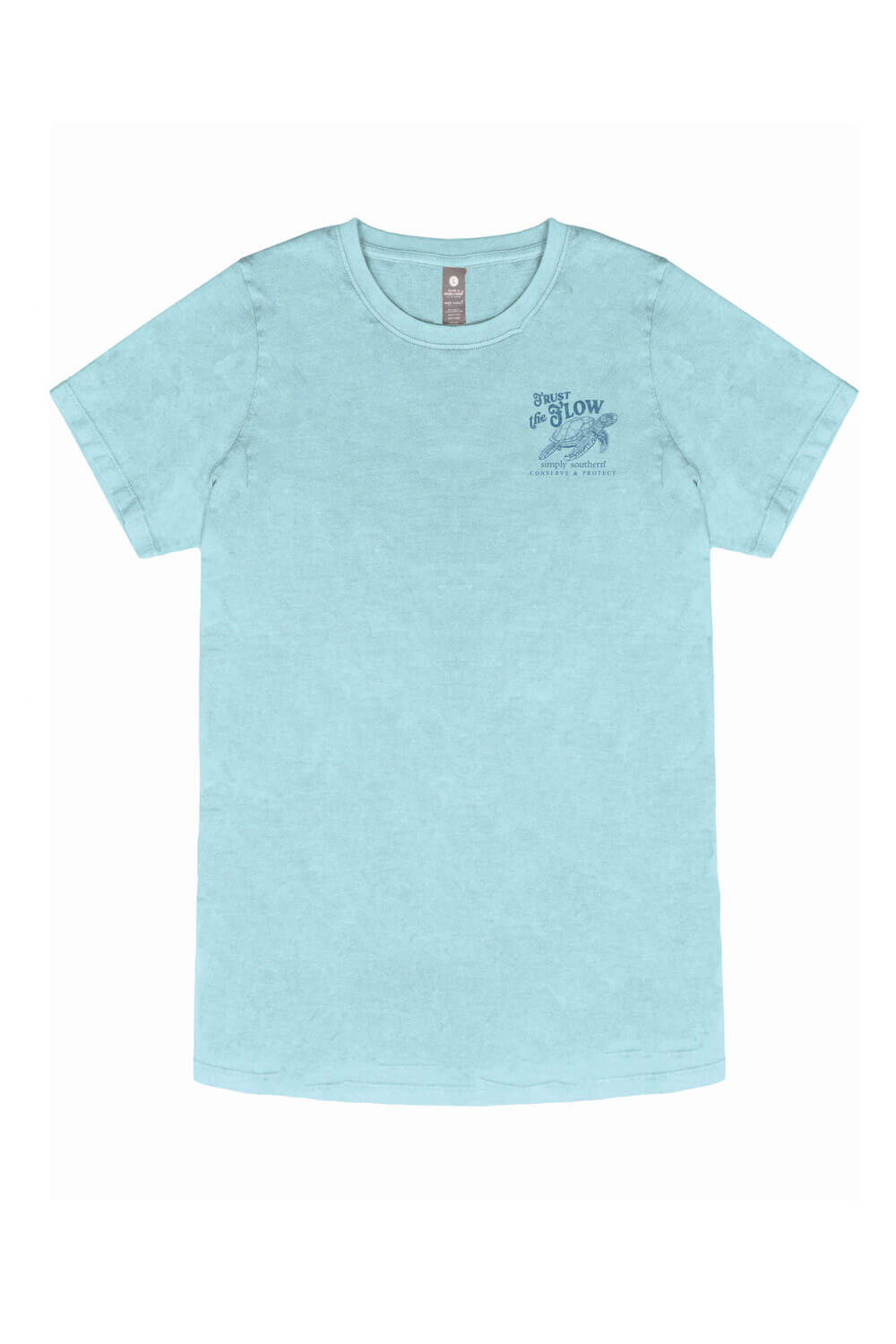 Womesn Simply Southern Plus Size Trust The Flow Track T-Shirt for Women in Wash Aqua Blue