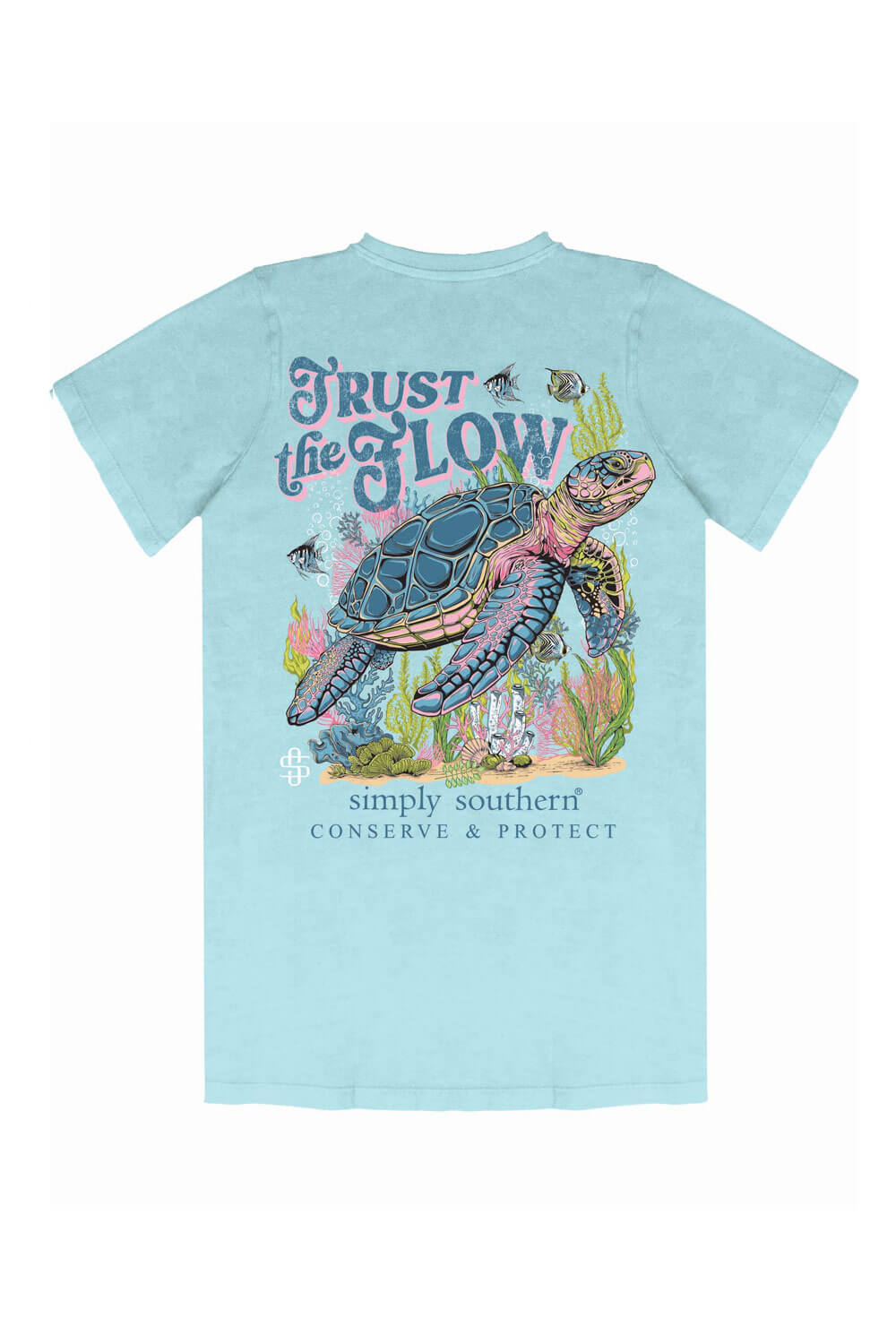 Womesn Simply Southern Plus Size Trust The Flow Track T-Shirt for Women in Wash Aqua Blue