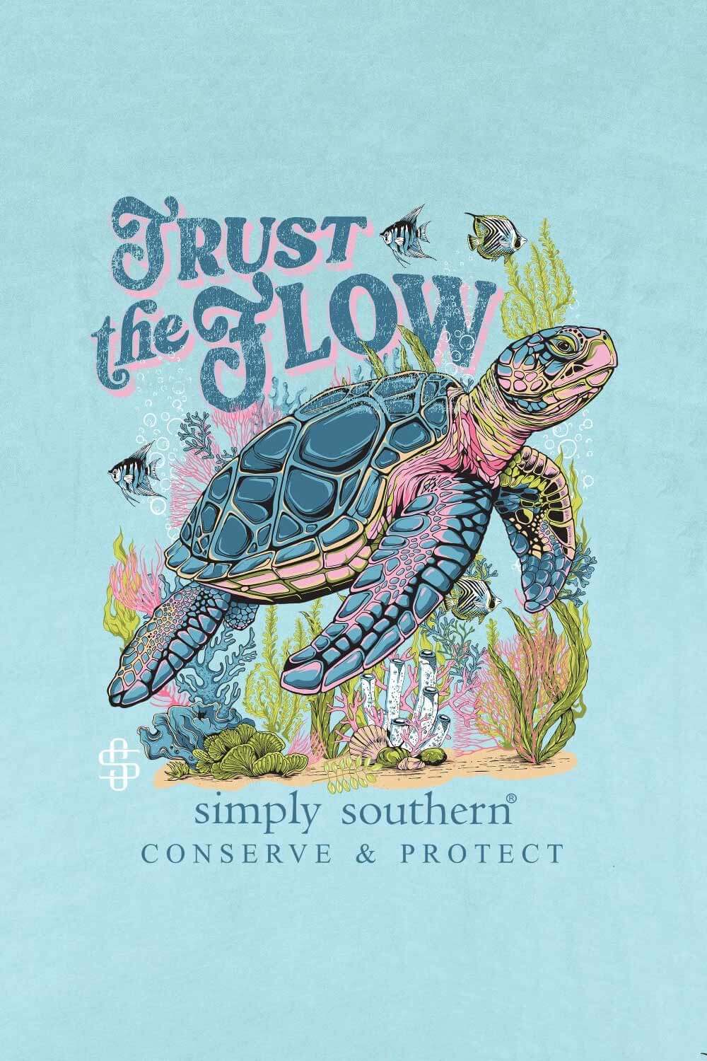 Womesn Simply Southern Plus Size Trust The Flow Track T-Shirt for Women in Wash Aqua Blue