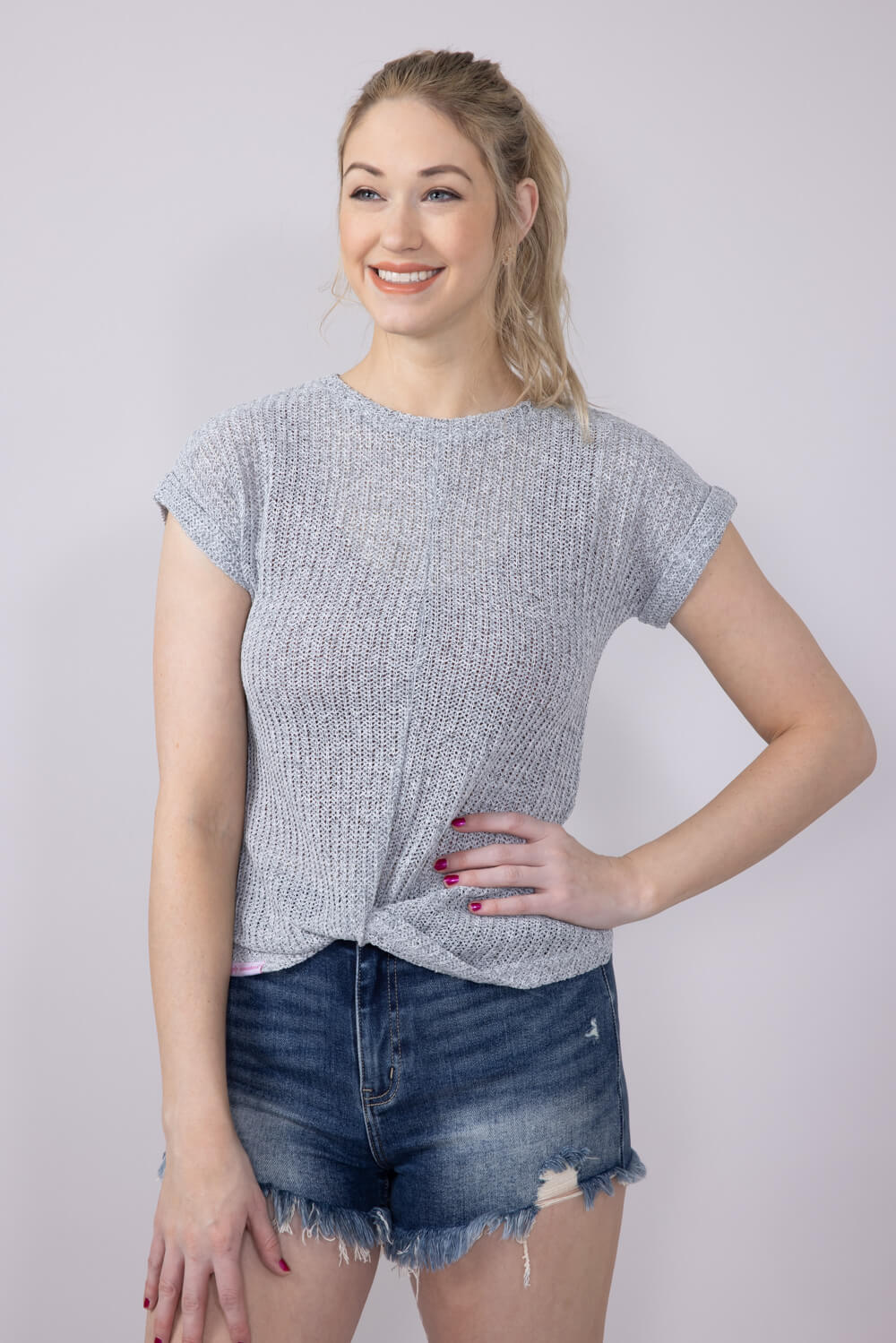 Simply Southern Women's Tops Twist Hem Top for Women in Heather Grey