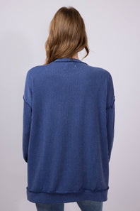 Simply Southern Womens Clothing Urban Ribbed Knit Hi-Lo Top for Women in Navy