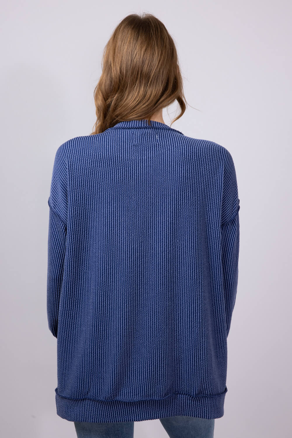 Simply Southern Womens Clothing Urban Ribbed Knit Hi-Lo Top for Women in Navy