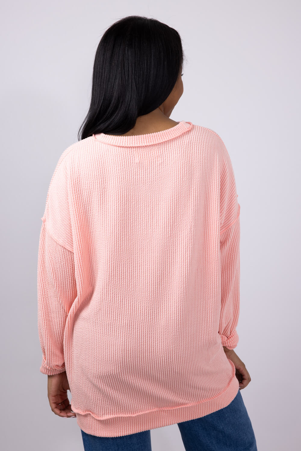 Simply Southern Womens Urban Ribbed Knit Hi-Lo Top for Women in Coral
