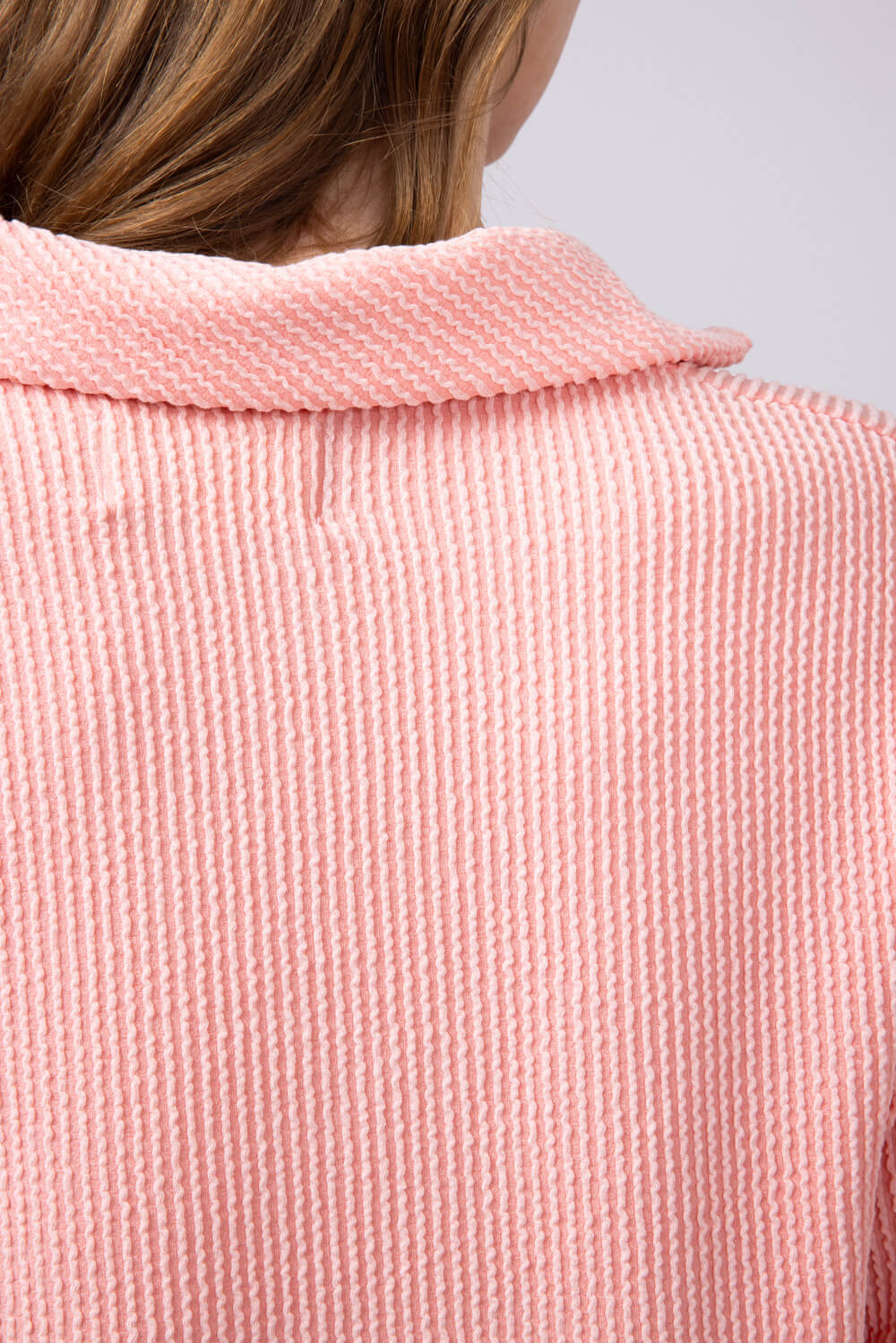 Simply Southern Urban Ribbed Knit Johnny Collar Top for Women in Coral