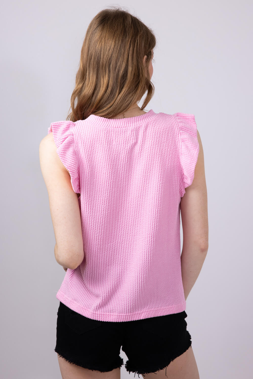 Womens Simply Southern Urban Ribbed Knit Ruffled Sleeve Top for Women in Blush