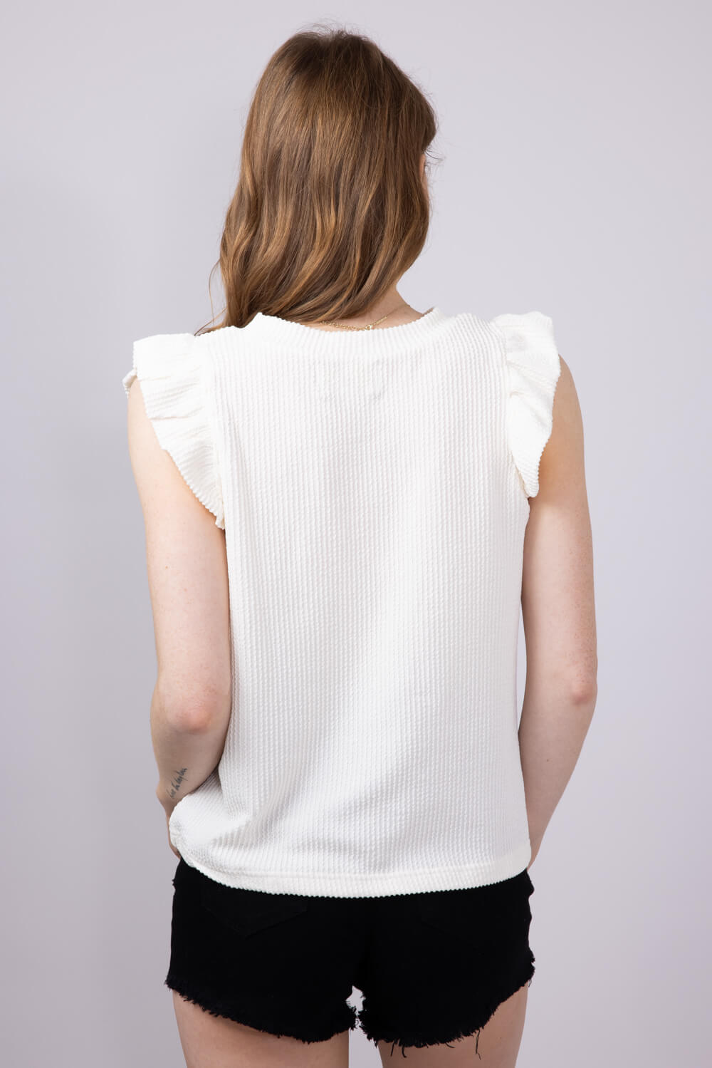 Womens Simply Southern Clothing Urban Ribbed Knit Ruffled Sleeve Top for Women in Ivory