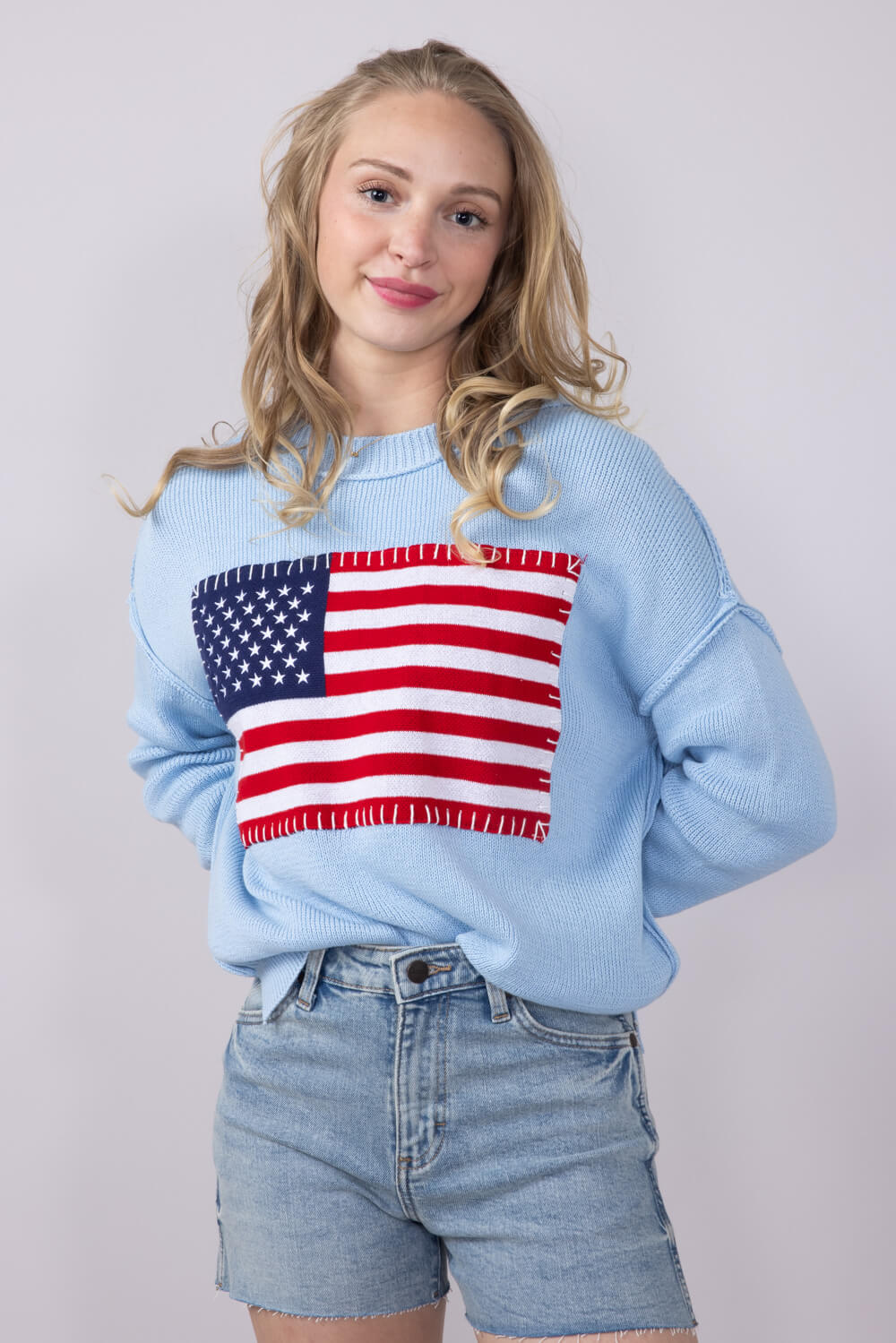 Womens Simply Southern USA Sweater for Women in Light Blue