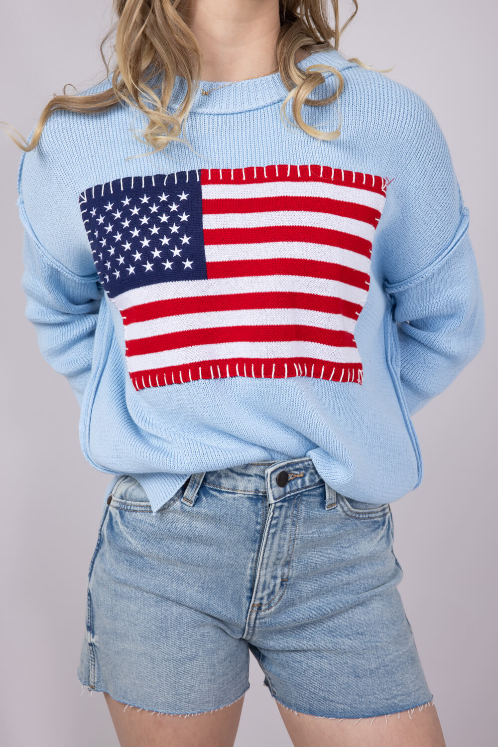 Womens Simply Southern USA Sweater for Women in Light Blue