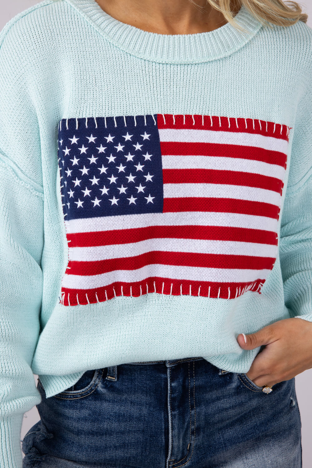 Simply Southern Womens USA Sweater for Women in Sea Foam