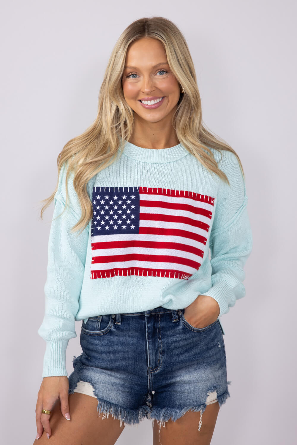 Simply Southern Womens USA Sweater for Women in Sea Foam