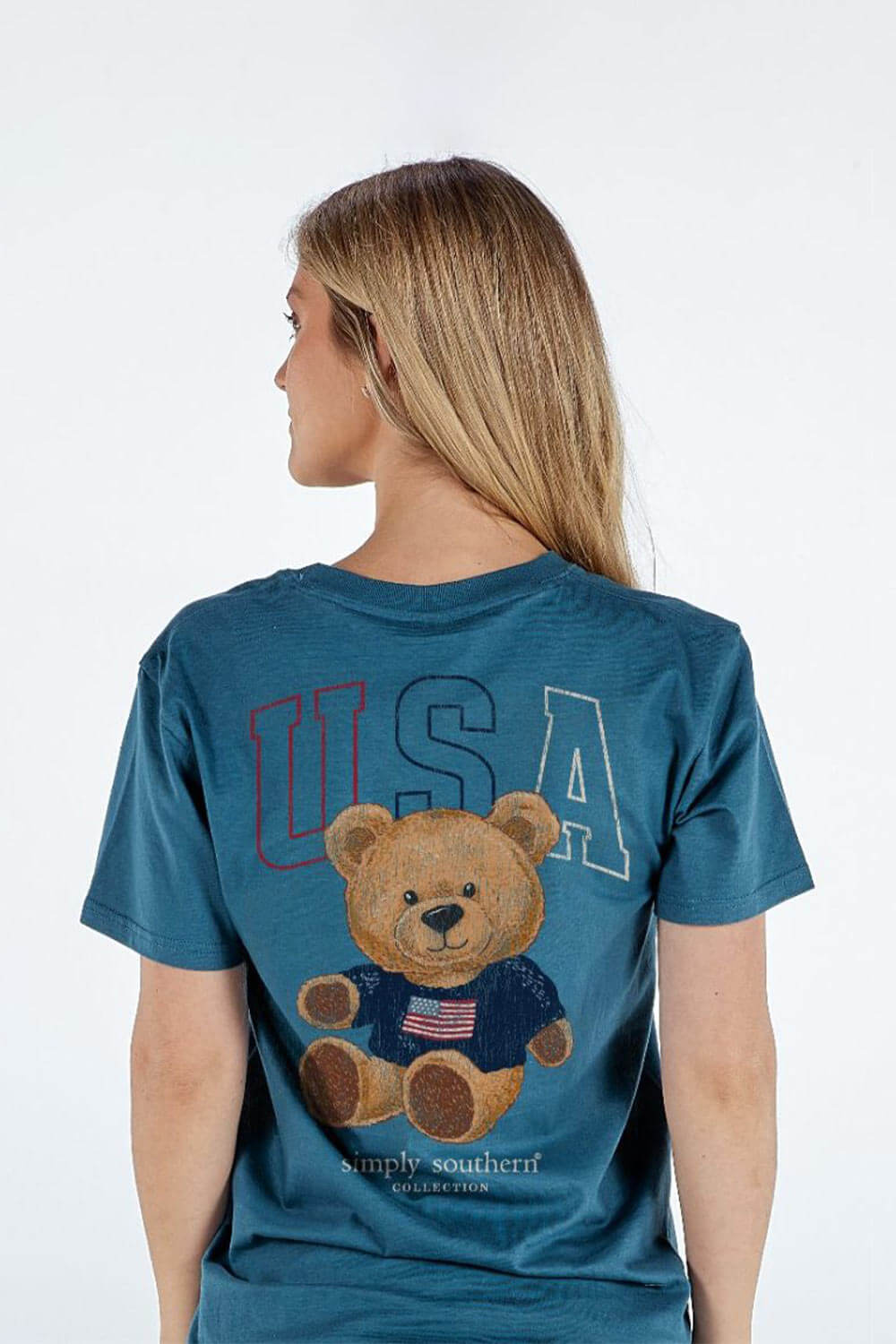 Simply Southern Teddy Bear T-Shirt for Women in Comet Blue