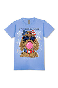 Simply Southern Youth Sweet Land Of Liberty T-Shirt for Girls in Wave Blue