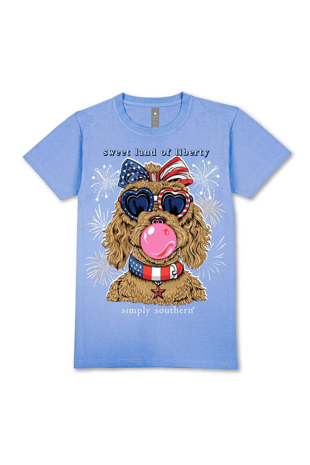 Simply Southern Youth Sweet Land Of Liberty T-Shirt for Girls in Wave Blue