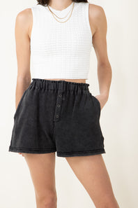 Washed Pull On Lounge Shorts for Women in Black