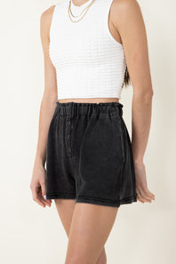 Washed Pull On Lounge Shorts for Women in Black