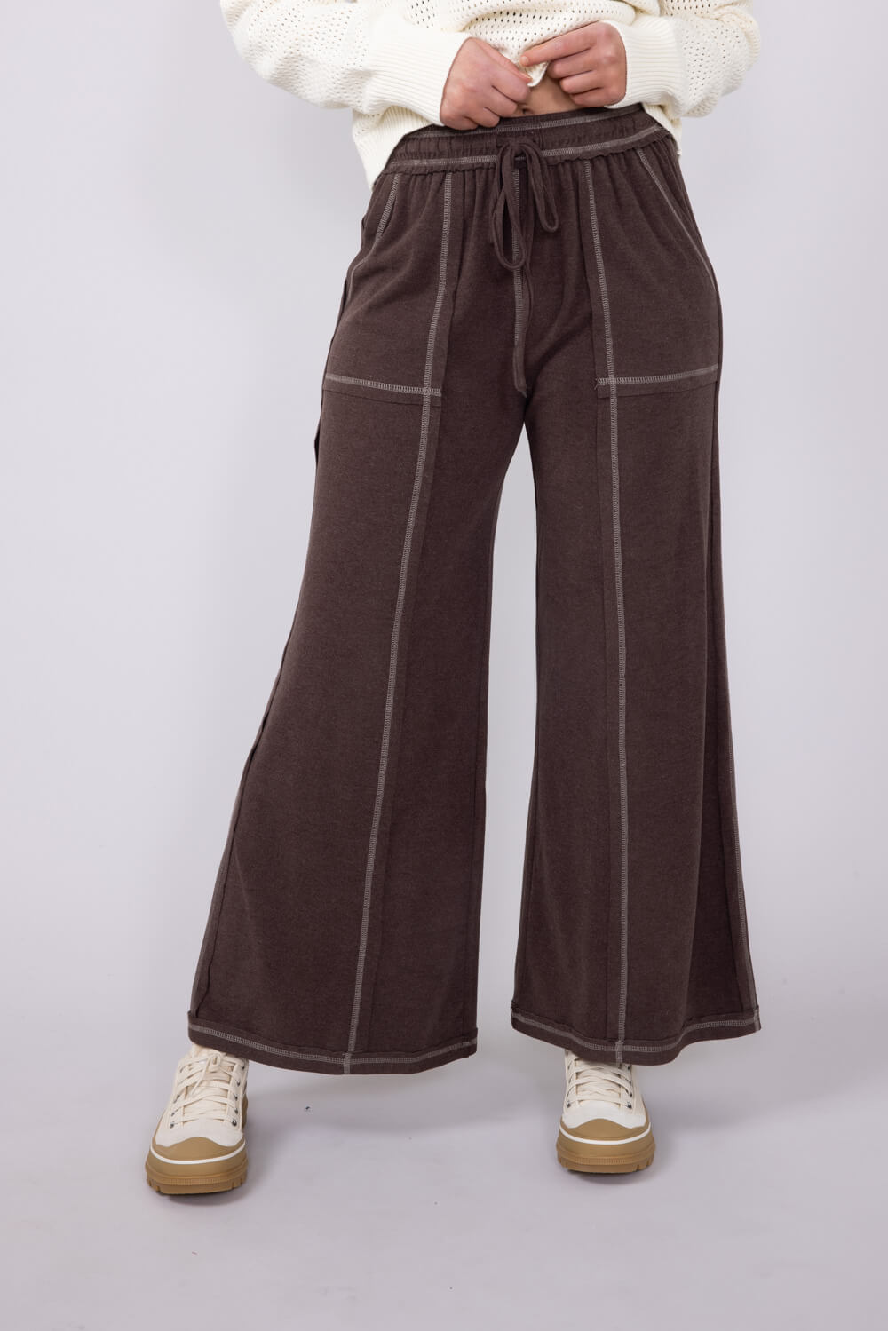 Soft Touch Wide Leg Lounge Pants for Women in Brown