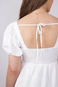 Square Neck Puff Short Sleeve Dress for Women in White