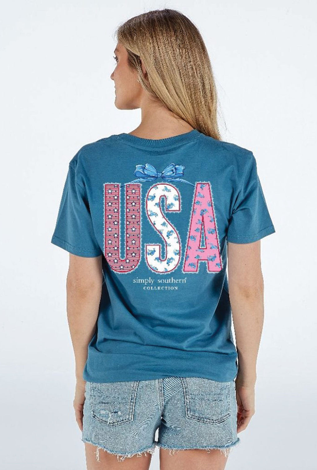 Simply Southern USA Lace T-Shirt for Women in Comet Blue | SS-LACEUSA-COMET