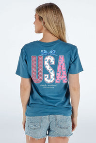 Simply Southern USA Lace T-Shirt for Women in Comet Blue | SS-LACEUSA-COMET