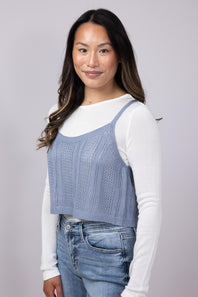 Tank & Long Sleeve Shirt Set for Women in White/Blue