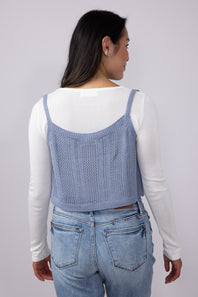 Tank & Long Sleeve Shirt Set for Women in White/Blue