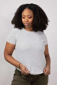 Thread & Supply Annie Striped T-Shirt for Women in Cream Black 