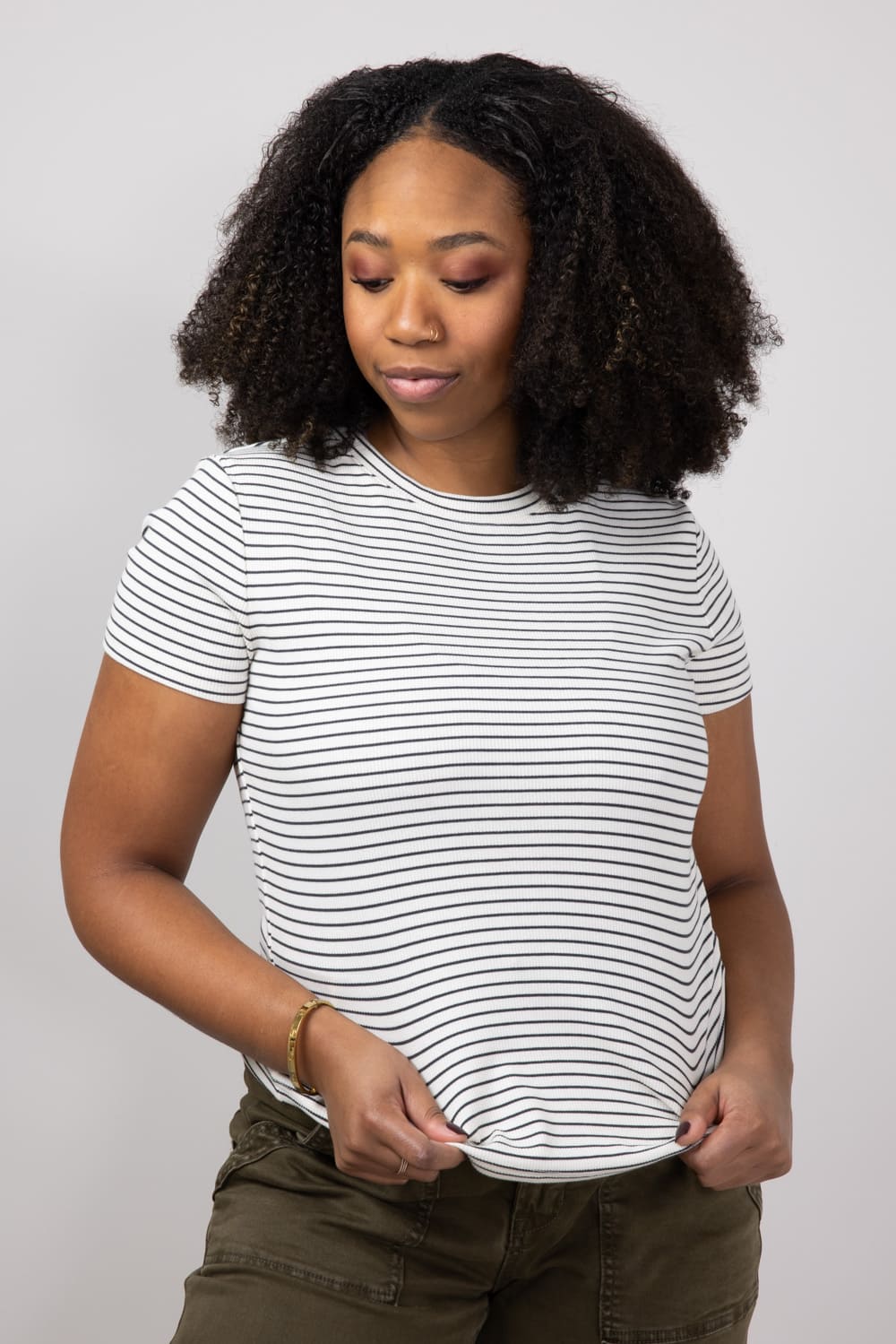 Thread & Supply Annie Striped T-Shirt for Women in Cream Black 