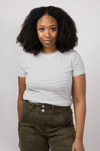 Thread & Supply Annie Striped T-Shirt for Women in Cream Black 