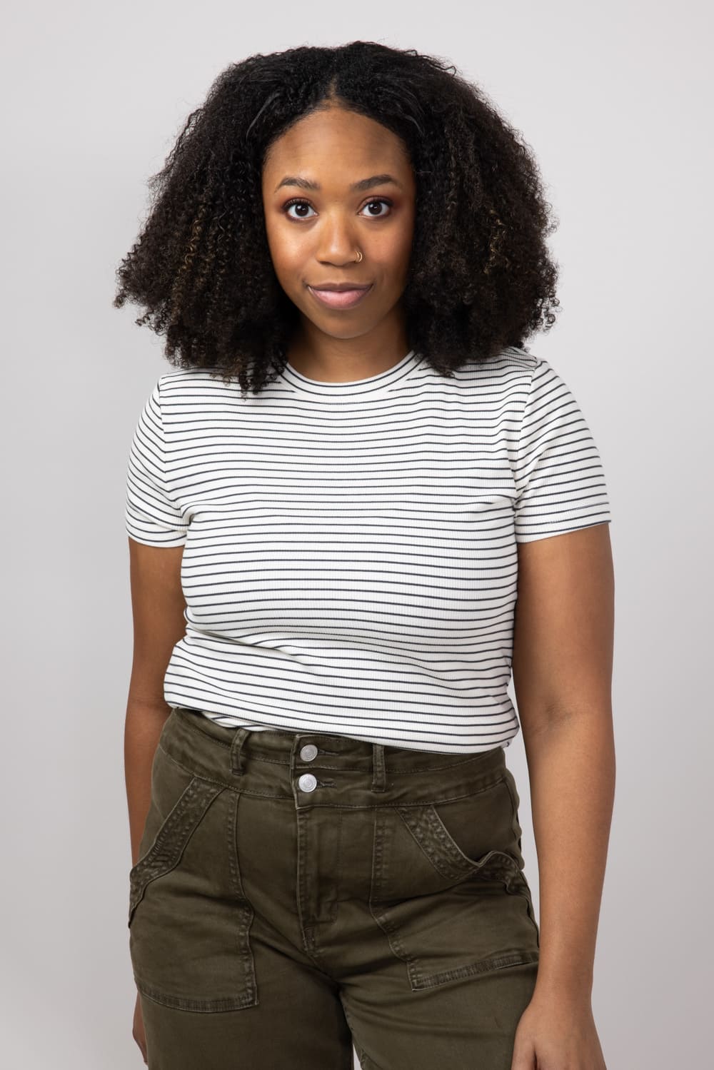 Thread & Supply Annie Striped T-Shirt for Women in Cream Black 
