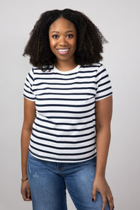 Thread & Supply Asher Striped T-Shirt for Women in White Navy