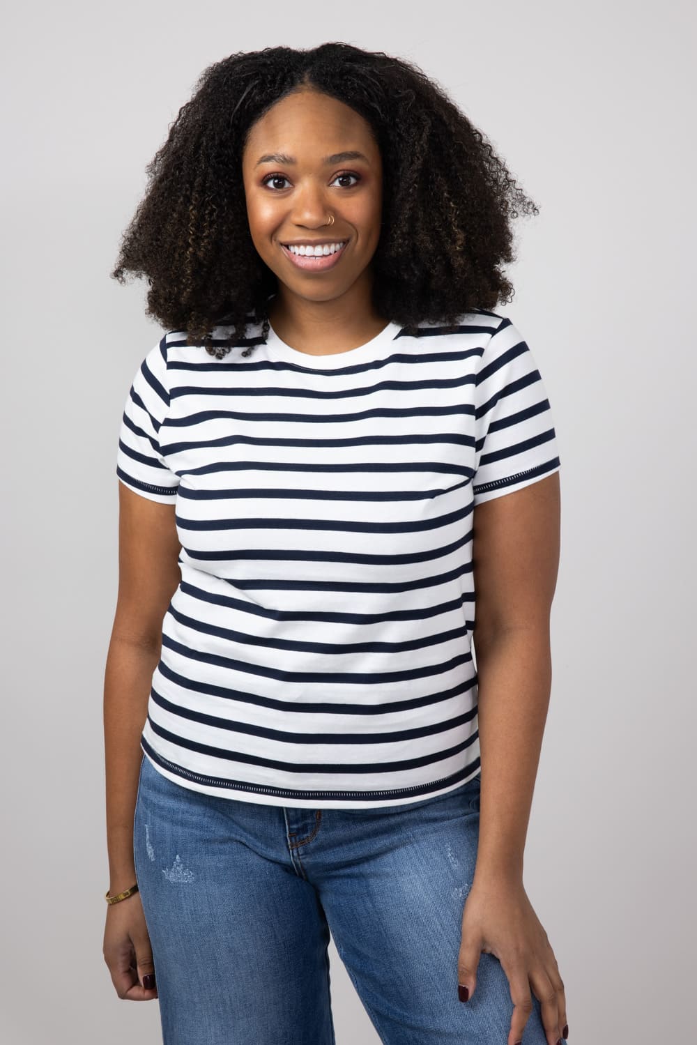 Thread & Supply Asher Striped T-Shirt for Women in White Navy