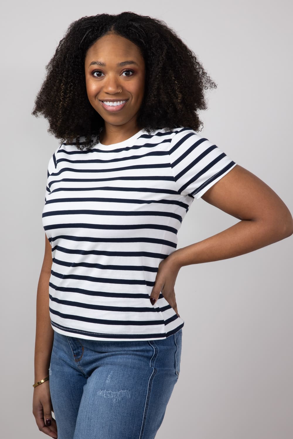 Thread & Supply Asher Striped T-Shirt for Women in White Navy