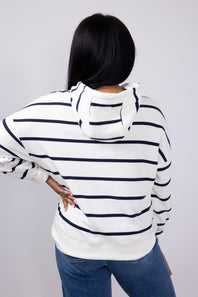 Thread & Supply Avalon Striped Hoodie for Women in Ivory/Blue