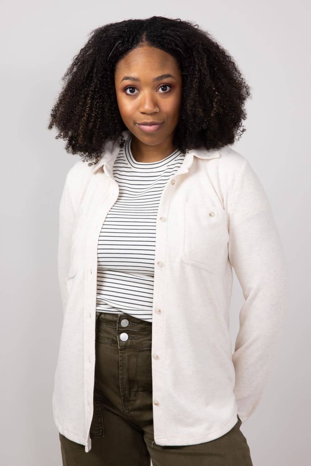 Thread & Supply Lewis Soft Luxe Button Up Shirt for Women in Pink Oatmeal 