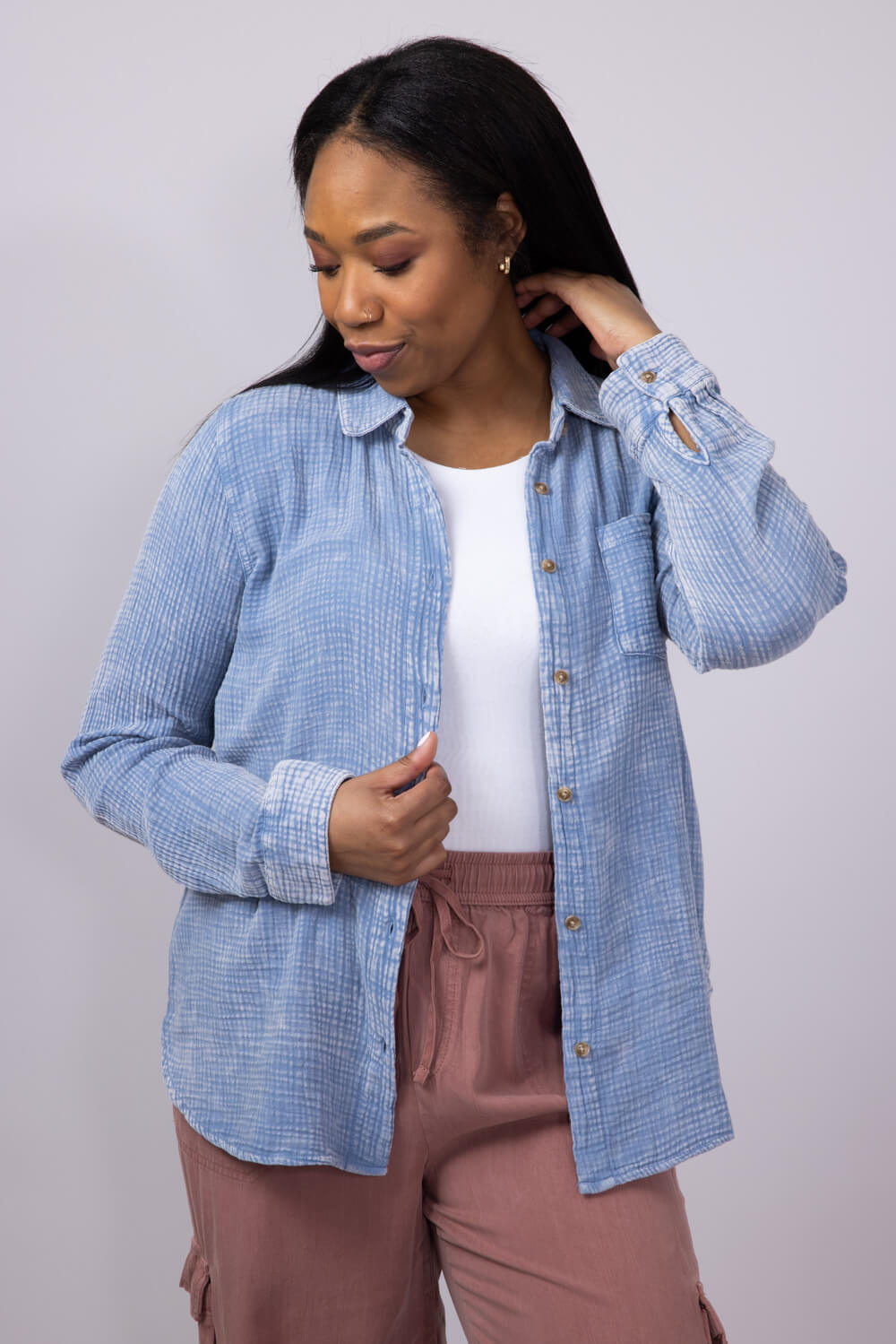 Thread & Supply Riley Button Up Shirt for Women in Blue
